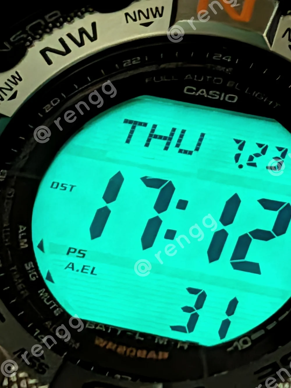 Casio Pro Trek Digital Compass Watch - Black & Silver with Orange Accents